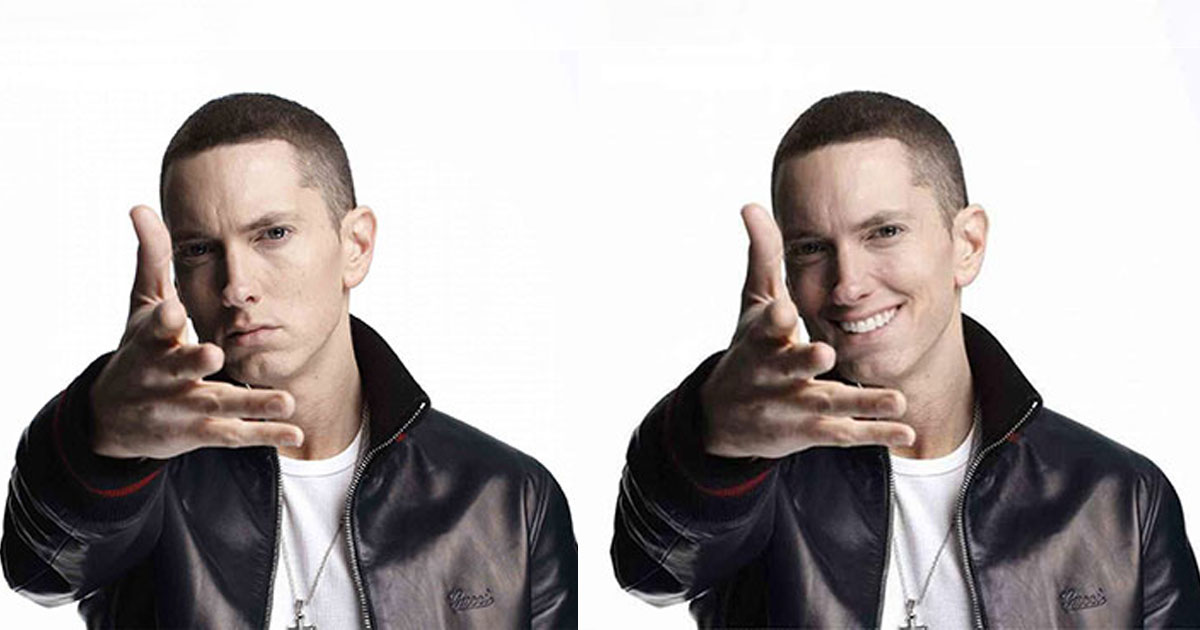 Photoshop Wizard Turns Eminem's Famous Frown Upside Down.